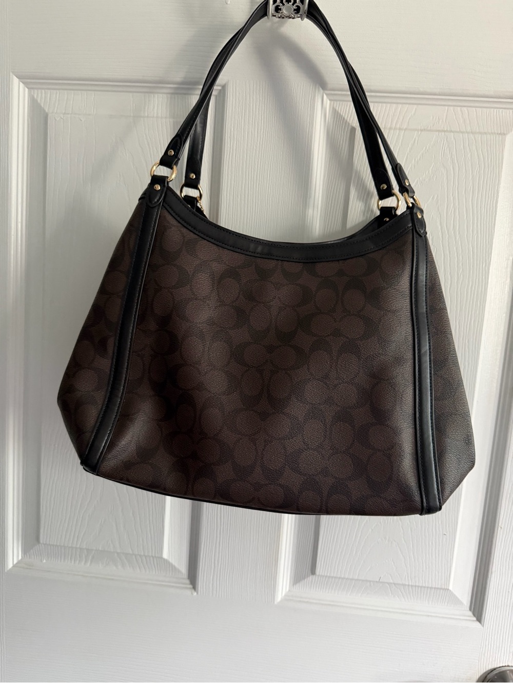 Coach Dark Brown Signature Canvas Shoulder Bag with Black Trim - Picture 5 of 16